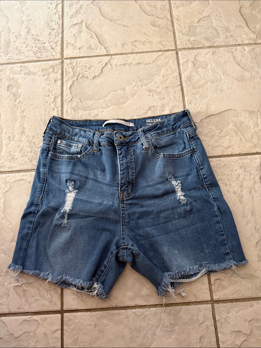 Helena Distressed High-Rise Denim Shorts - Blue